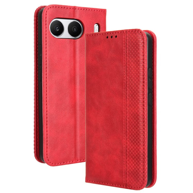 For OnePlus Nord 4 Leather Case Wallet Stand Retro Texture Phone Cover - Red