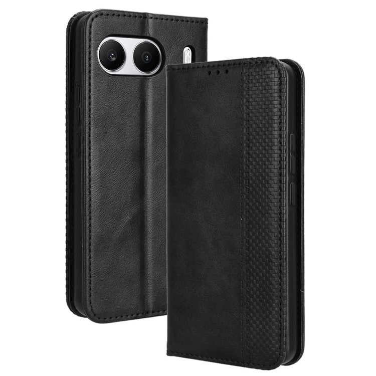 For OnePlus Nord 4 Leather Case Wallet Stand Retro Texture Phone Cover - Black