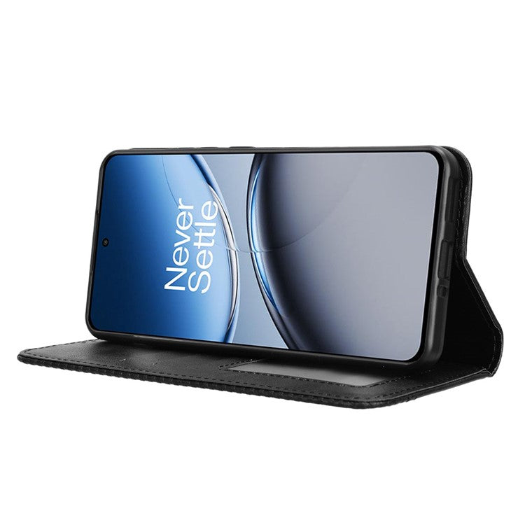 For OnePlus Nord 4 Leather Case Wallet Stand Retro Texture Phone Cover - Black