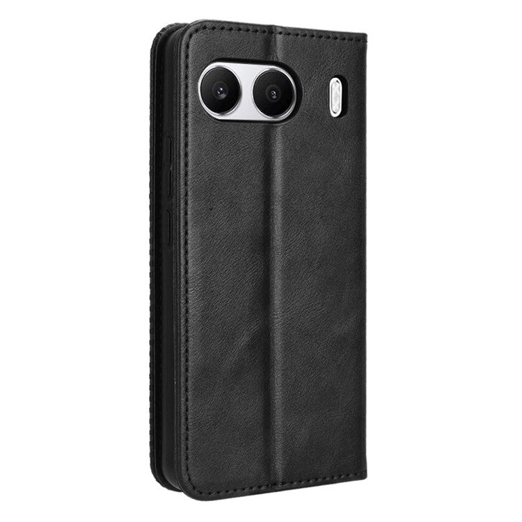 For OnePlus Nord 4 Leather Case Wallet Stand Retro Texture Phone Cover - Black