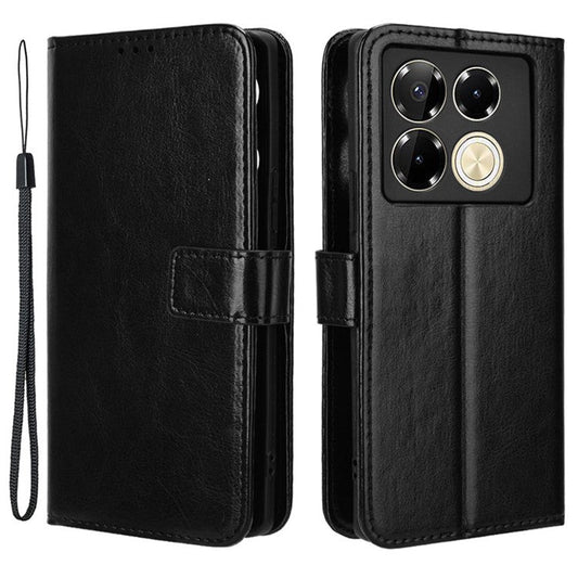 For Infinix Note 40 5G X6852 Case PU Leather Crazy Horse Texture Phone Cover with Wallet - Black
