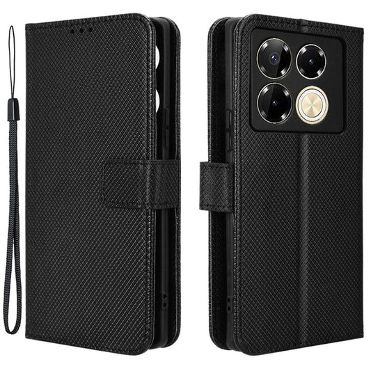 For Infinix Note 40 5G / X6852 Phone Stand Case Diamond Texture PU Leather Cover Wallet - Black