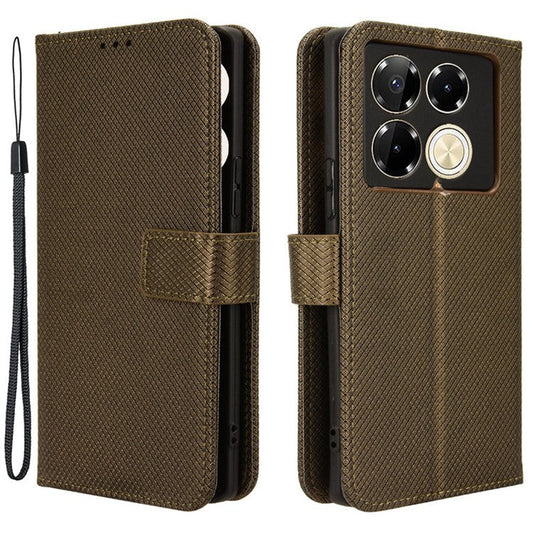 For Infinix Note 40 5G / X6852 Phone Stand Case Diamond Texture PU Leather Cover Wallet - Brown