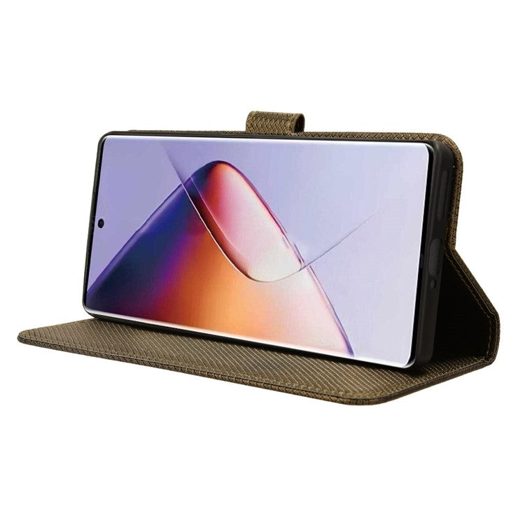 For Infinix Note 40 5G / X6852 Phone Stand Case Diamond Texture PU Leather Cover Wallet - Brown