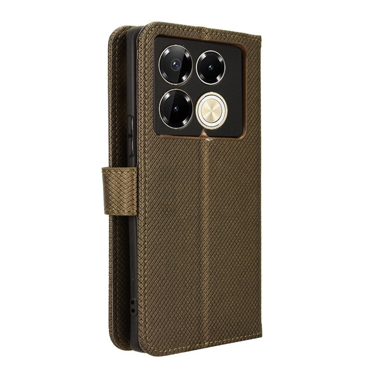 For Infinix Note 40 5G / X6852 Phone Stand Case Diamond Texture PU Leather Cover Wallet - Brown