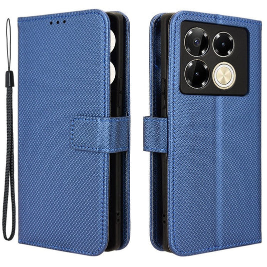 For Infinix Note 40 5G / X6852 Phone Stand Case Diamond Texture PU Leather Cover Wallet - Blue