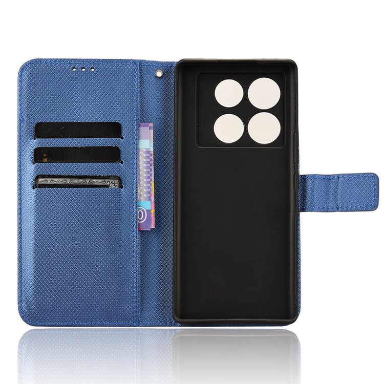 For Infinix Note 40 5G / X6852 Phone Stand Case Diamond Texture PU Leather Cover Wallet - Blue