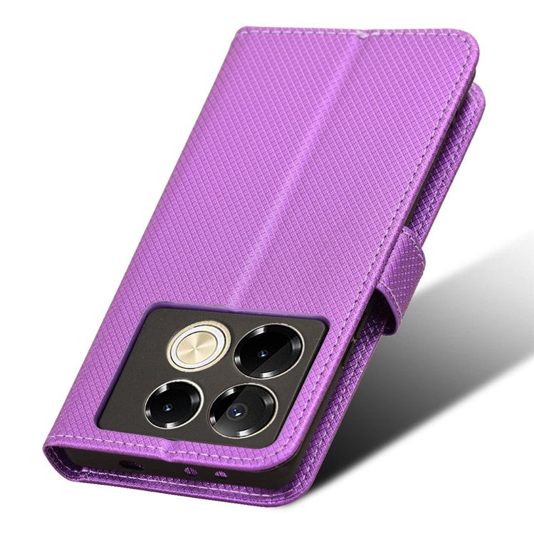 For Infinix Note 40 5G / X6852 Phone Stand Case Diamond Texture PU Leather Cover Wallet - Purple