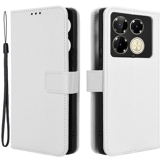 For Infinix Note 40 5G / X6852 Phone Stand Case Diamond Texture PU Leather Cover Wallet - White