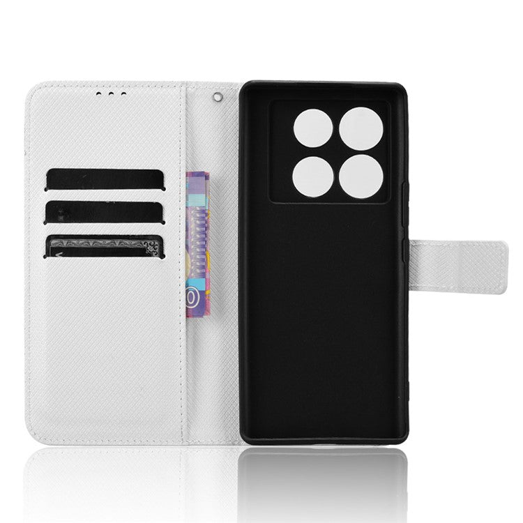 For Infinix Note 40 5G / X6852 Phone Stand Case Diamond Texture PU Leather Cover Wallet - White