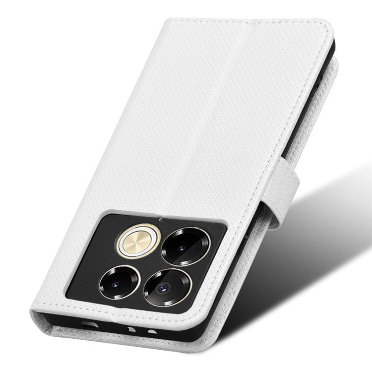For Infinix Note 40 5G / X6852 Phone Stand Case Diamond Texture PU Leather Cover Wallet - White