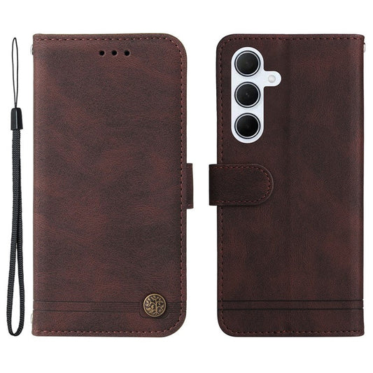 For Samsung Galaxy M35 5G Leather Wallet Cases Skin Touch Phone Cover Stand with Strap - Brown