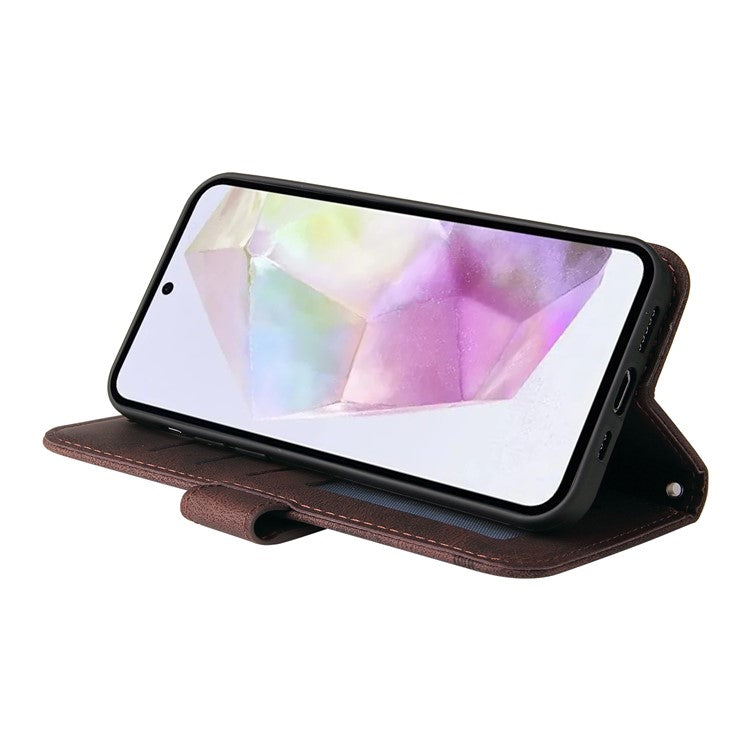 For Samsung Galaxy M35 5G Leather Wallet Cases Skin Touch Phone Cover Stand with Strap - Brown