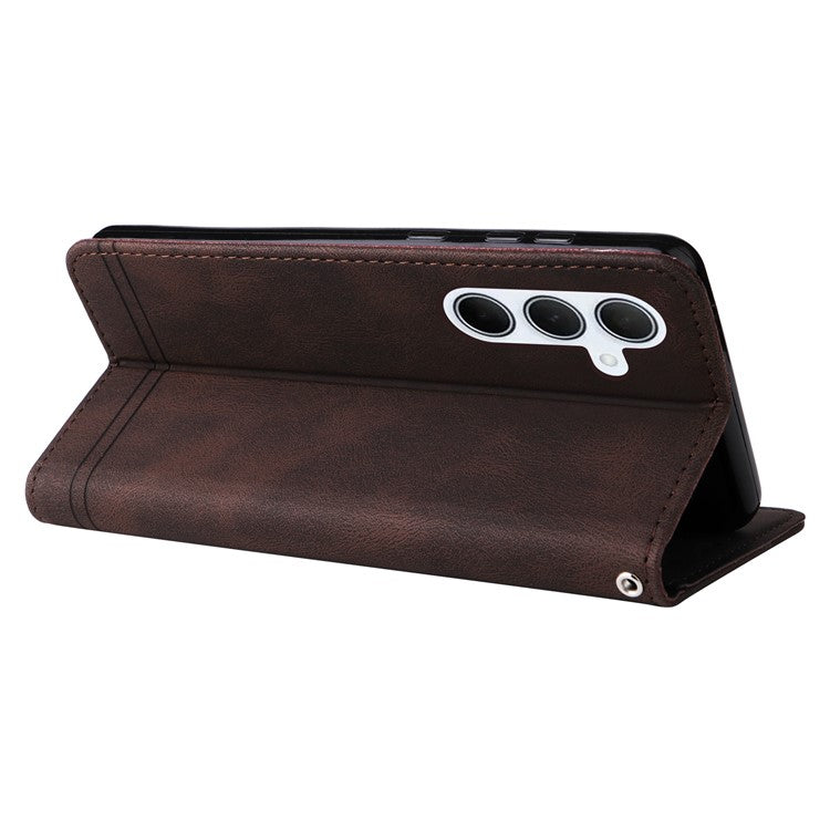 For Samsung Galaxy M35 5G Leather Wallet Cases Skin Touch Phone Cover Stand with Strap - Brown