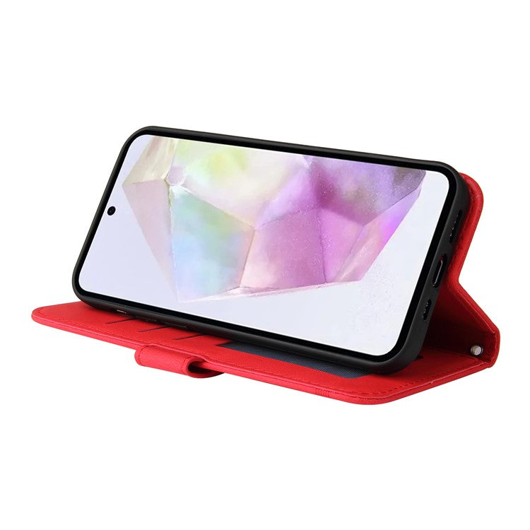 For Samsung Galaxy M35 5G Leather Wallet Cases Skin Touch Phone Cover Stand with Strap - Red
