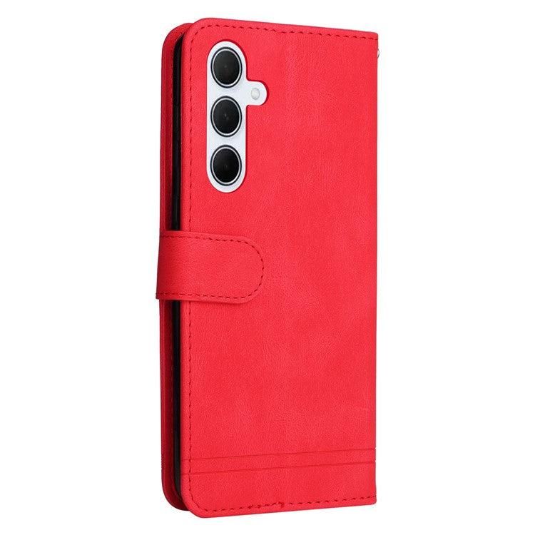 For Samsung Galaxy M35 5G Leather Wallet Cases Skin Touch Phone Cover Stand with Strap - Red