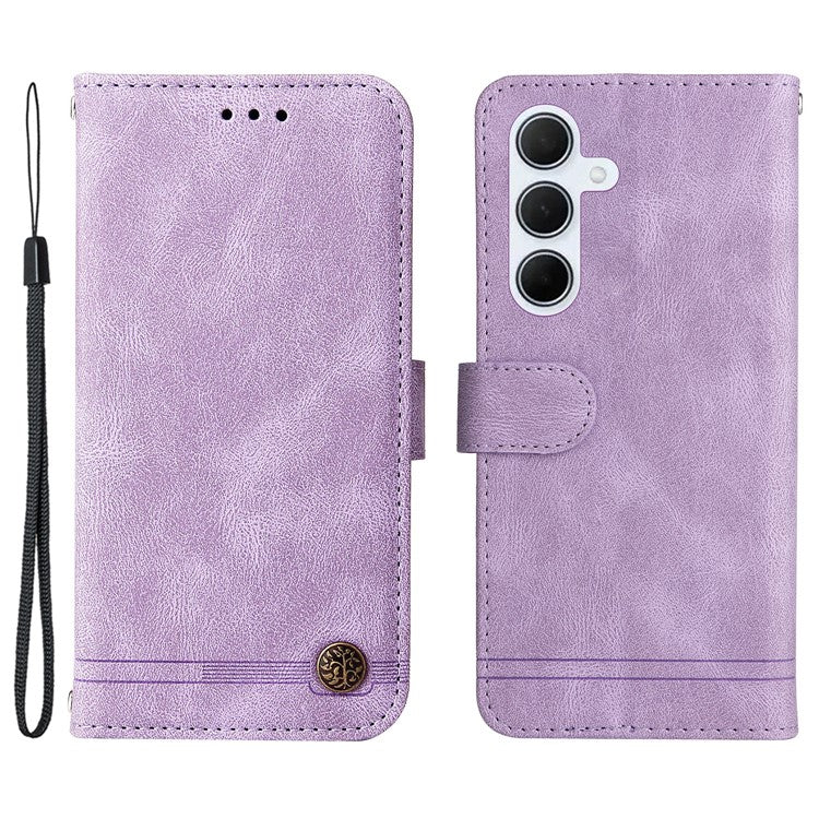 For Samsung Galaxy M35 5G Leather Wallet Cases Skin Touch Phone Cover Stand with Strap - Purple