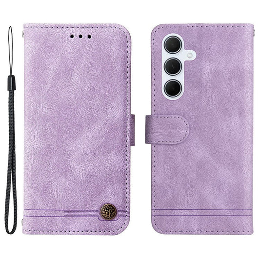For Samsung Galaxy M35 5G Leather Wallet Cases Skin Touch Phone Cover Stand with Strap - Purple