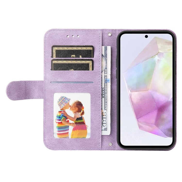 For Samsung Galaxy M35 5G Leather Wallet Cases Skin Touch Phone Cover Stand with Strap - Purple