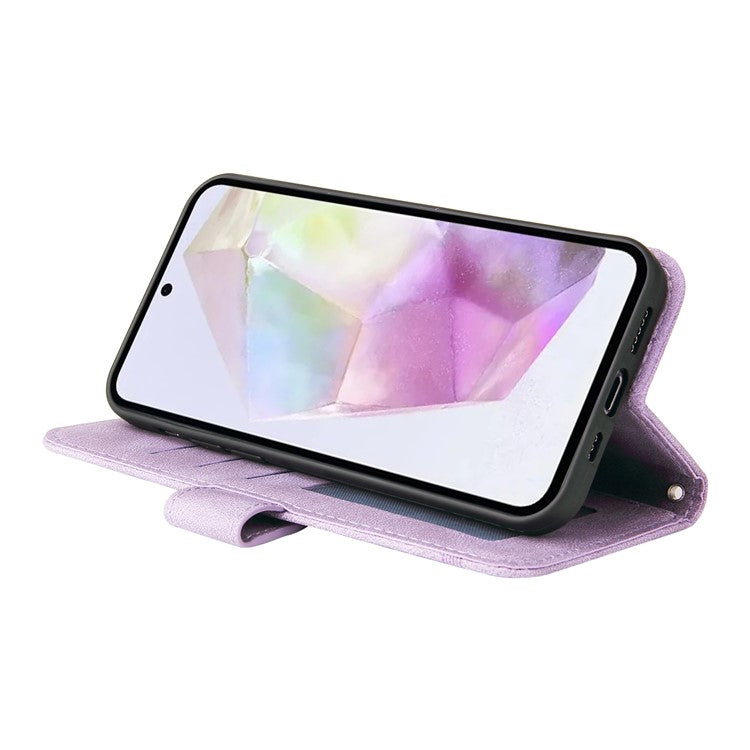 For Samsung Galaxy M35 5G Leather Wallet Cases Skin Touch Phone Cover Stand with Strap - Purple