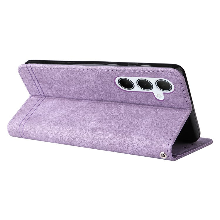 For Samsung Galaxy M35 5G Leather Wallet Cases Skin Touch Phone Cover Stand with Strap - Purple