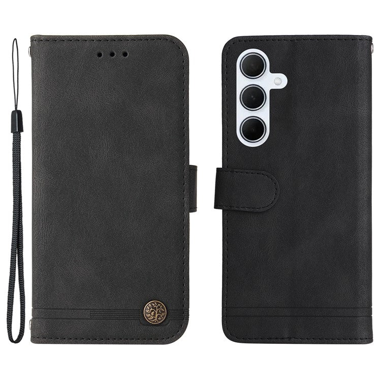 For Samsung Galaxy M35 5G Leather Wallet Cases Skin Touch Phone Cover Stand with Strap - Black