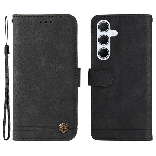 For Samsung Galaxy M35 5G Leather Wallet Cases Skin Touch Phone Cover Stand with Strap - Black