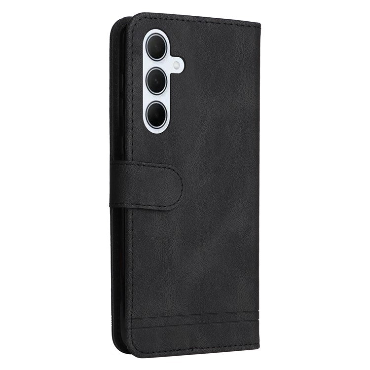 For Samsung Galaxy M35 5G Leather Wallet Cases Skin Touch Phone Cover Stand with Strap - Black