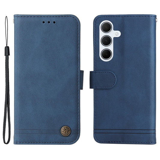 For Samsung Galaxy M35 5G Leather Wallet Cases Skin Touch Phone Cover Stand with Strap - Blue