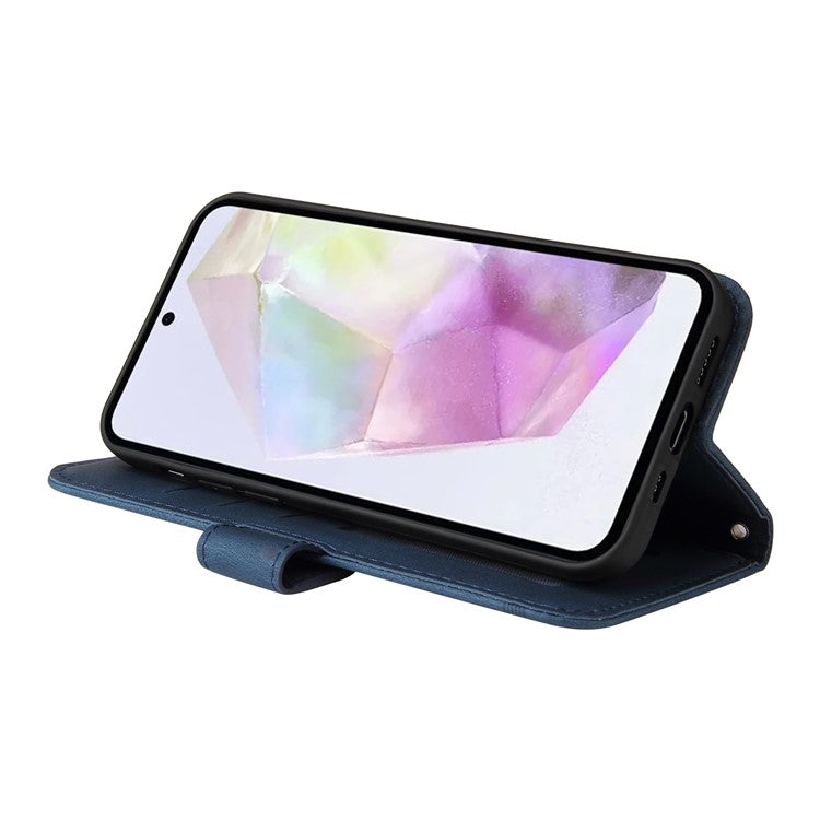 For Samsung Galaxy M35 5G Leather Wallet Cases Skin Touch Phone Cover Stand with Strap - Blue