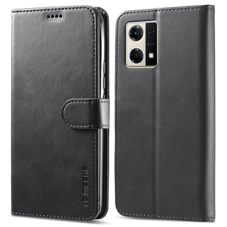 LC.IMEEKE For Oppo Reno8 Pro 5G (Global Version) Wallet Case Fully Wrapped PU Leather Stand Magnetic Closure Flip Folio Phone Cover - Black