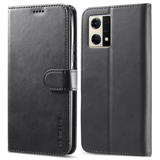 LC.IMEEKE For Oppo Reno8 Pro 5G (Global Version) Wallet Case Fully Wrapped PU Leather Stand Magnetic Closure Flip Folio Phone Cover - Black
