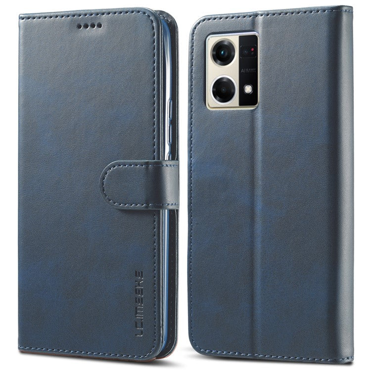 LC.IMEEKE For Oppo Reno8 Pro 5G (Global Version) Wallet Case Fully Wrapped PU Leather Stand Magnetic Closure Flip Folio Phone Cover - Blue