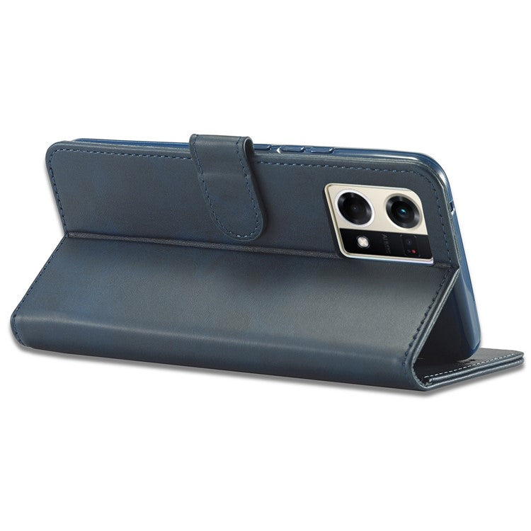 LC.IMEEKE For Oppo Reno8 Pro 5G (Global Version) Wallet Case Fully Wrapped PU Leather Stand Magnetic Closure Flip Folio Phone Cover - Blue