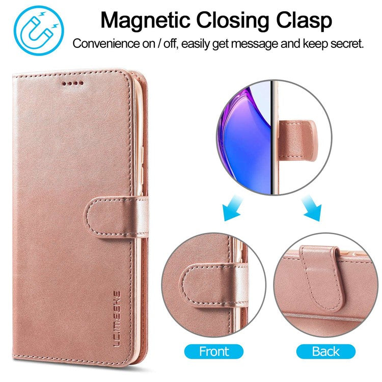 LC.IMEEKE For Oppo Reno8 Pro 5G (Global Version) Wallet Case Fully Wrapped PU Leather Stand Magnetic Closure Flip Folio Phone Cover - Pink