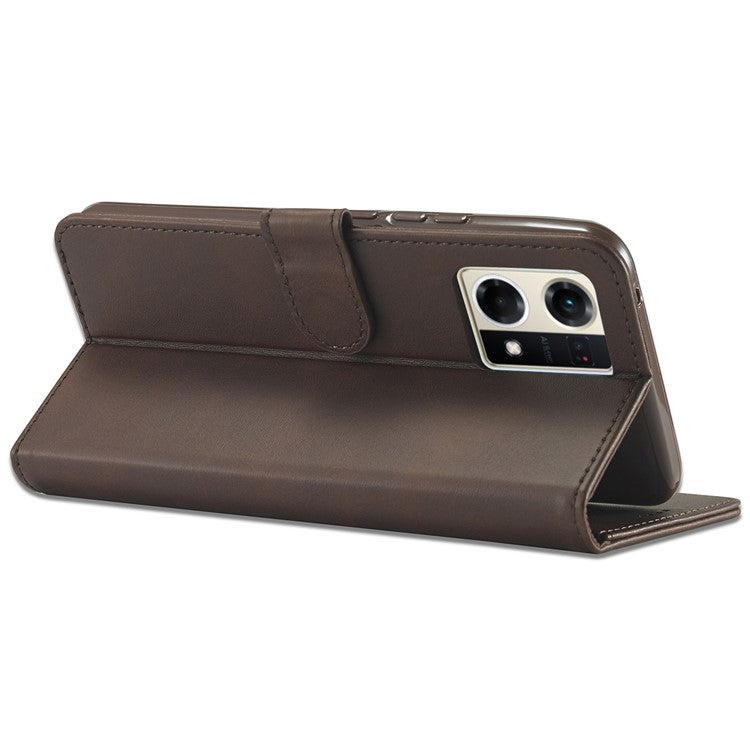 LC.IMEEKE For Oppo Reno8 Pro 5G (Global Version) Wallet Case Fully Wrapped PU Leather Stand Magnetic Closure Flip Folio Phone Cover - Brown