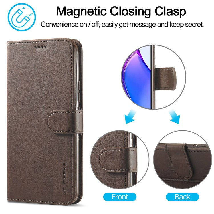 LC.IMEEKE For Oppo Reno8 Pro 5G (Global Version) Wallet Case Fully Wrapped PU Leather Stand Magnetic Closure Flip Folio Phone Cover - Brown