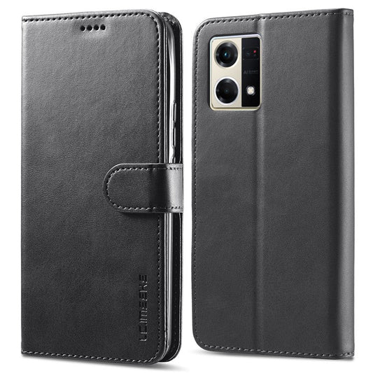 LC.IMEEKE For Oppo Reno8 5G (Global Version) Wallet Case PU Leather Stand Magnetic Closure Flip Folio Phone Cover - Black