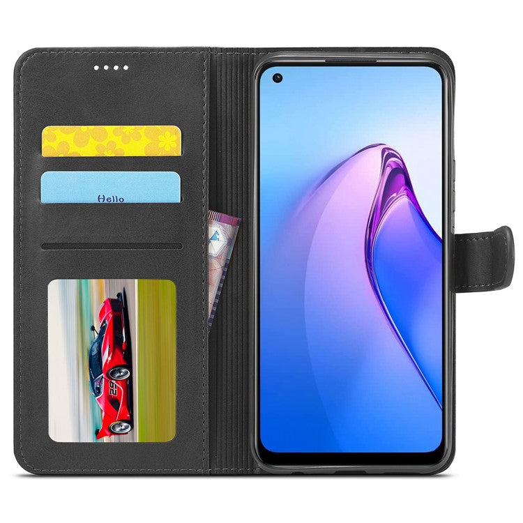 LC.IMEEKE For Oppo Reno8 5G (Global Version) Wallet Case PU Leather Stand Magnetic Closure Flip Folio Phone Cover - Black