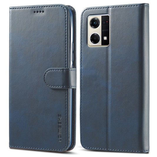 LC.IMEEKE For Oppo Reno8 5G (Global Version) Wallet Case PU Leather Stand Magnetic Closure Flip Folio Phone Cover - Blue