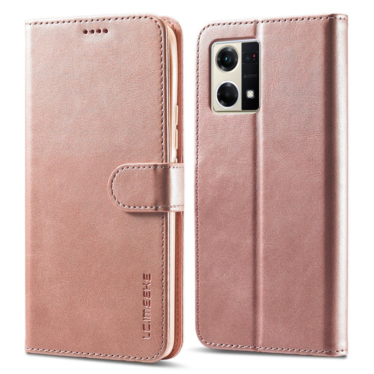 LC.IMEEKE For Oppo Reno8 5G (Global Version) Wallet Case PU Leather Stand Magnetic Closure Flip Folio Phone Cover - Pink