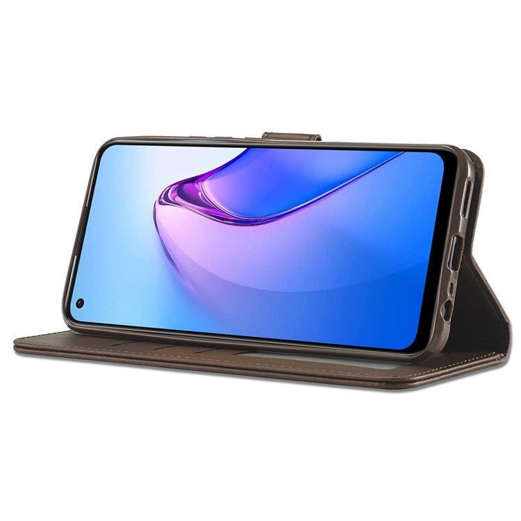 LC.IMEEKE For Oppo Reno8 5G (Global Version) Wallet Case PU Leather Stand Magnetic Closure Flip Folio Phone Cover - Brown