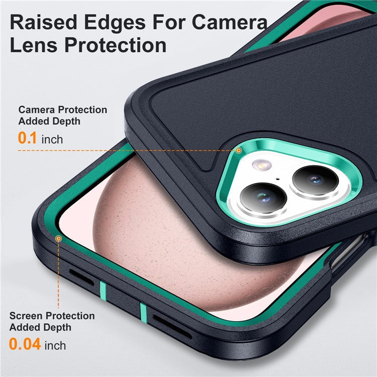 For iPhone 16 Case PC+Silicone+EVA Kickstand Drop-proof Phone Cover - Dark Blue+Light Cyan