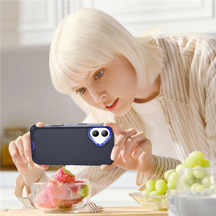 For iPhone 16 Case PC+Silicone+EVA Military Grade Protection Phone Cover - Dark Blue+Sapphire