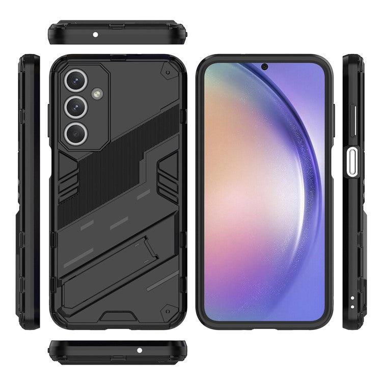 For Samsung Galaxy M35 5G Case PC+TPU Shockproof Phone Cover with Kickstand - Black