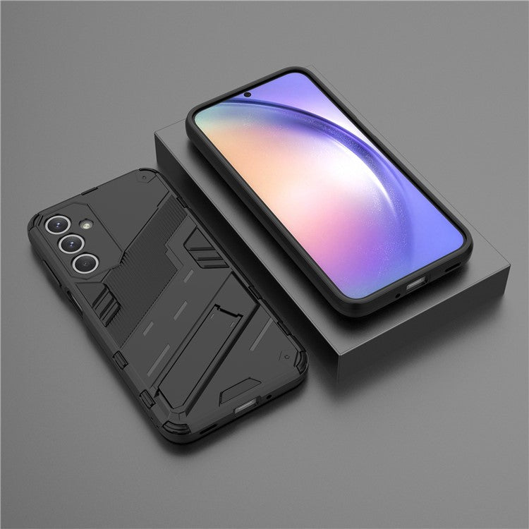 For Samsung Galaxy M35 5G Case PC+TPU Shockproof Phone Cover with Kickstand - Black