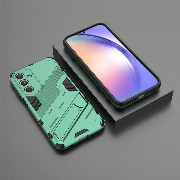 For Samsung Galaxy M35 5G Case PC+TPU Shockproof Phone Cover with Kickstand - Green