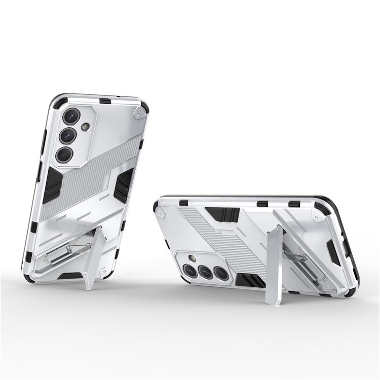 For Samsung Galaxy M35 5G Case PC+TPU Shockproof Phone Cover with Kickstand - White