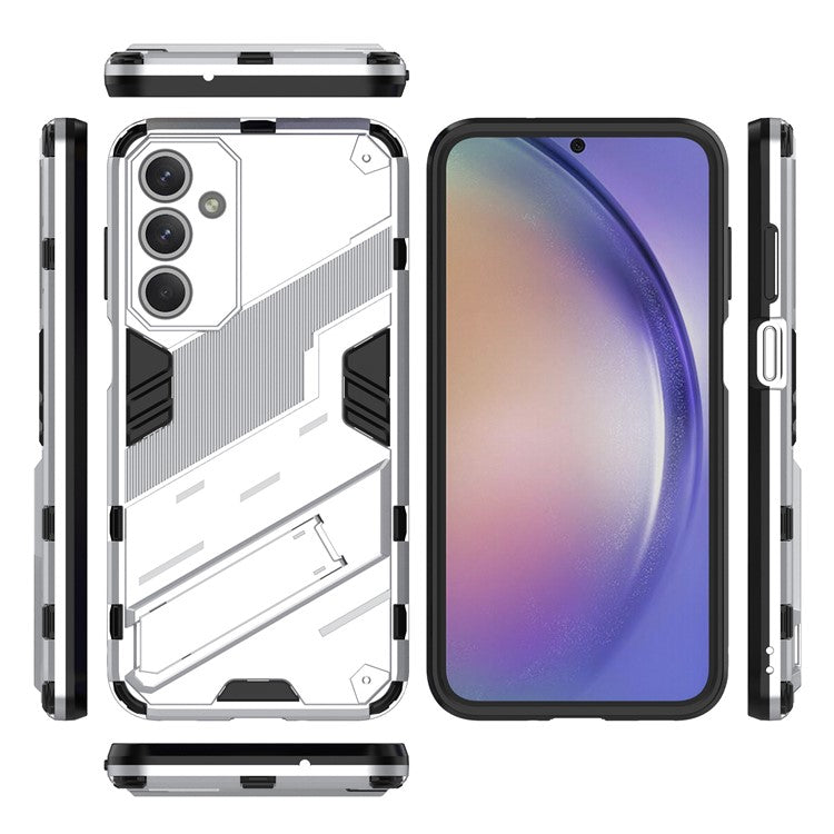 For Samsung Galaxy M35 5G Case PC+TPU Shockproof Phone Cover with Kickstand - White