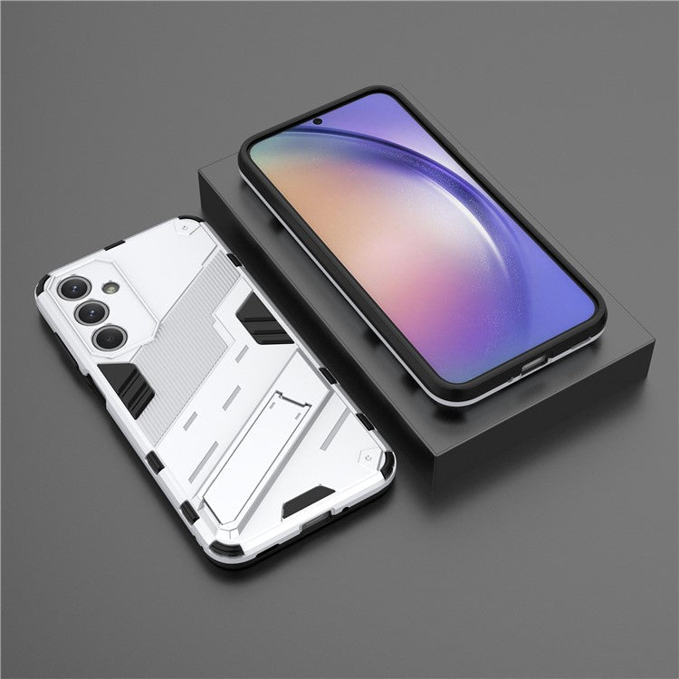 For Samsung Galaxy M35 5G Case PC+TPU Shockproof Phone Cover with Kickstand - White